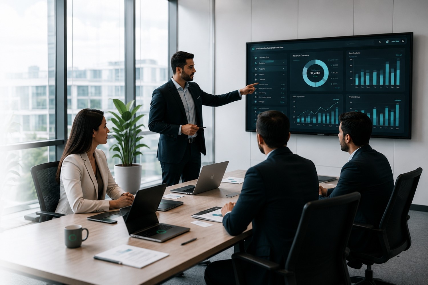 Business meeting in a sleek office