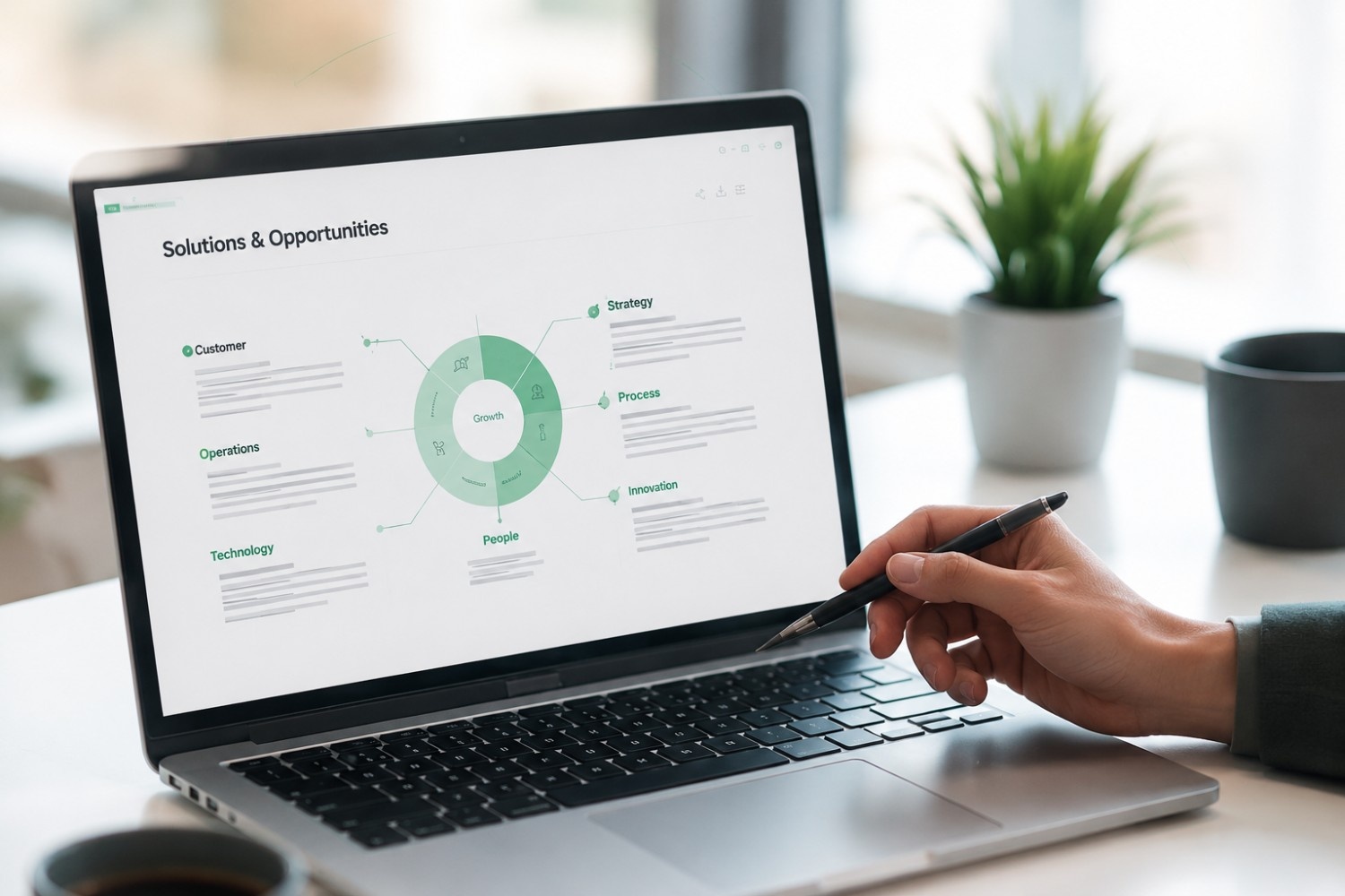 Modern office desk with strategic roadmap