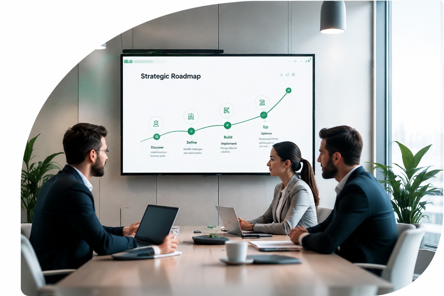 Strategic roadmap presentation in meeting room